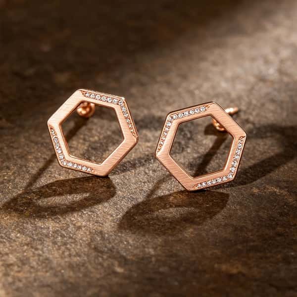 Geometric Hexagon Pavé Stud Earrings