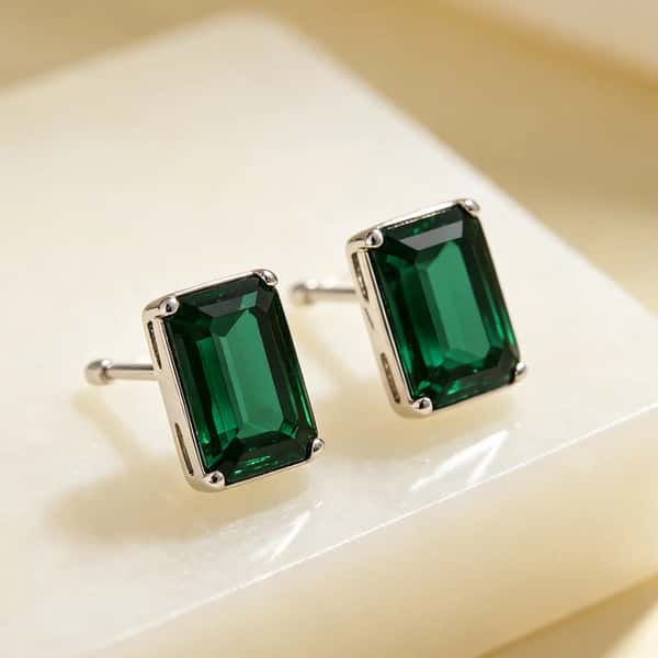Emerald-Cut Green Crystal Stud Earrings