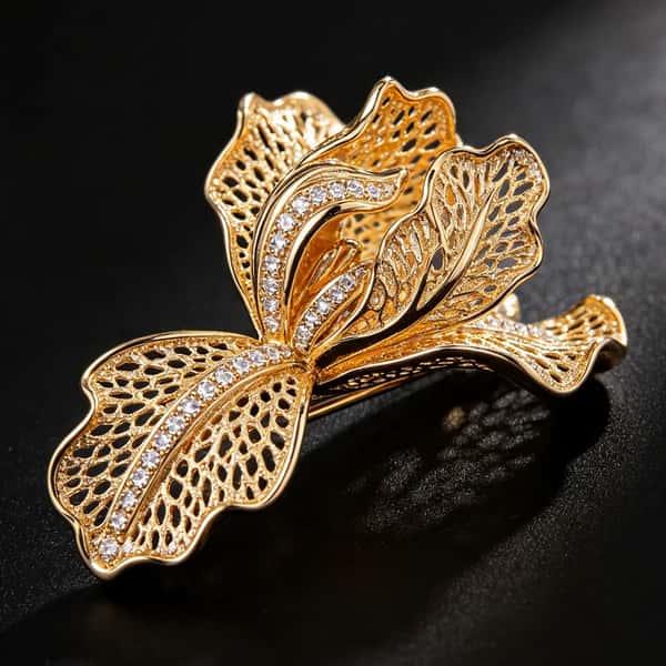 Artisan Gold Filigree Iris Brooch